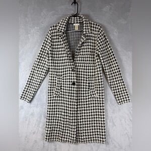Max Studio Black White Houndstooth Trench Coat Size Small